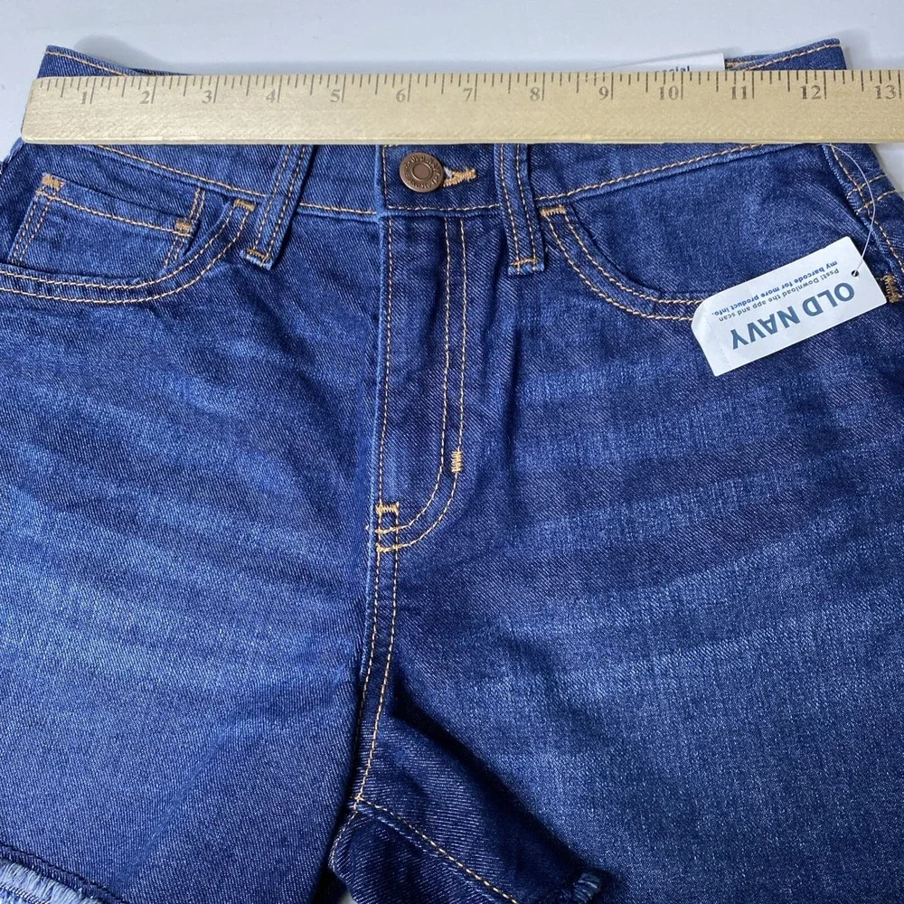 OLD NAVY Girls Blue Denim Frayed Hem High Rise Adjustable Waist Shorts Size 12‎